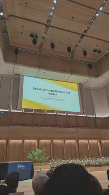 Breakthrough Researcher Award ceremony, presented by Professor Andrew Thompson, Associate Head of Research and Innovation