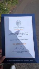 Shortlisted for Oxford University Vice-Chancellor's Breakthrough Researcher Award